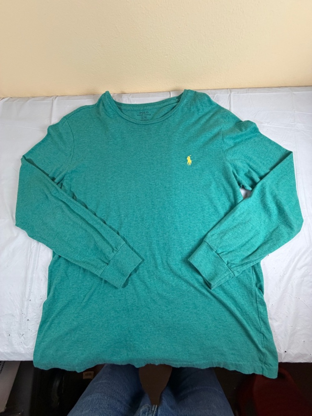 Polo by Ralph Lauren Teal‎ Long-Sleeve Crewneck with Yellow Pony Logo